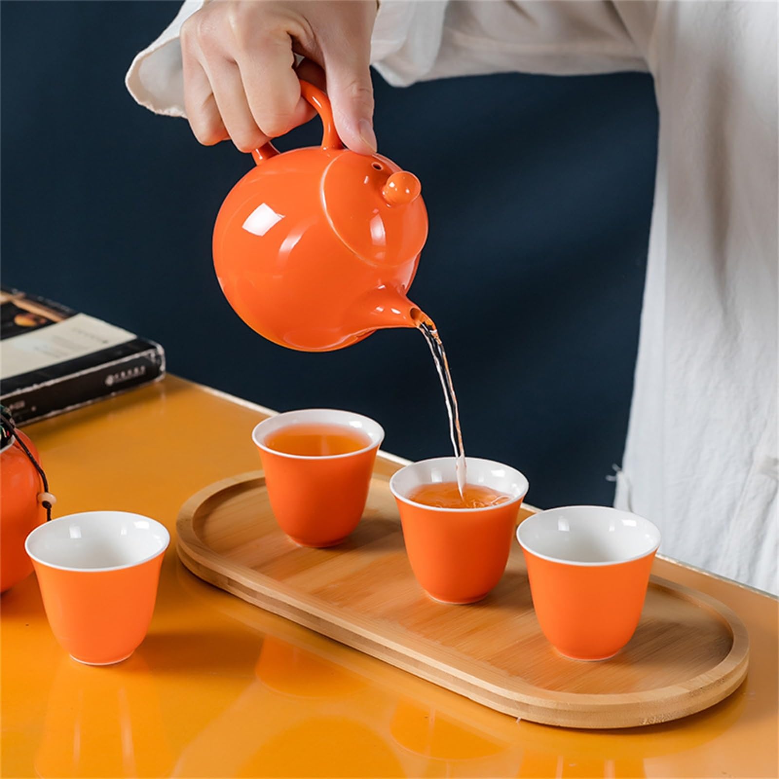 Amazon.co.jp: 茶器セット ポット1つとカップ4つを備えたポータブル