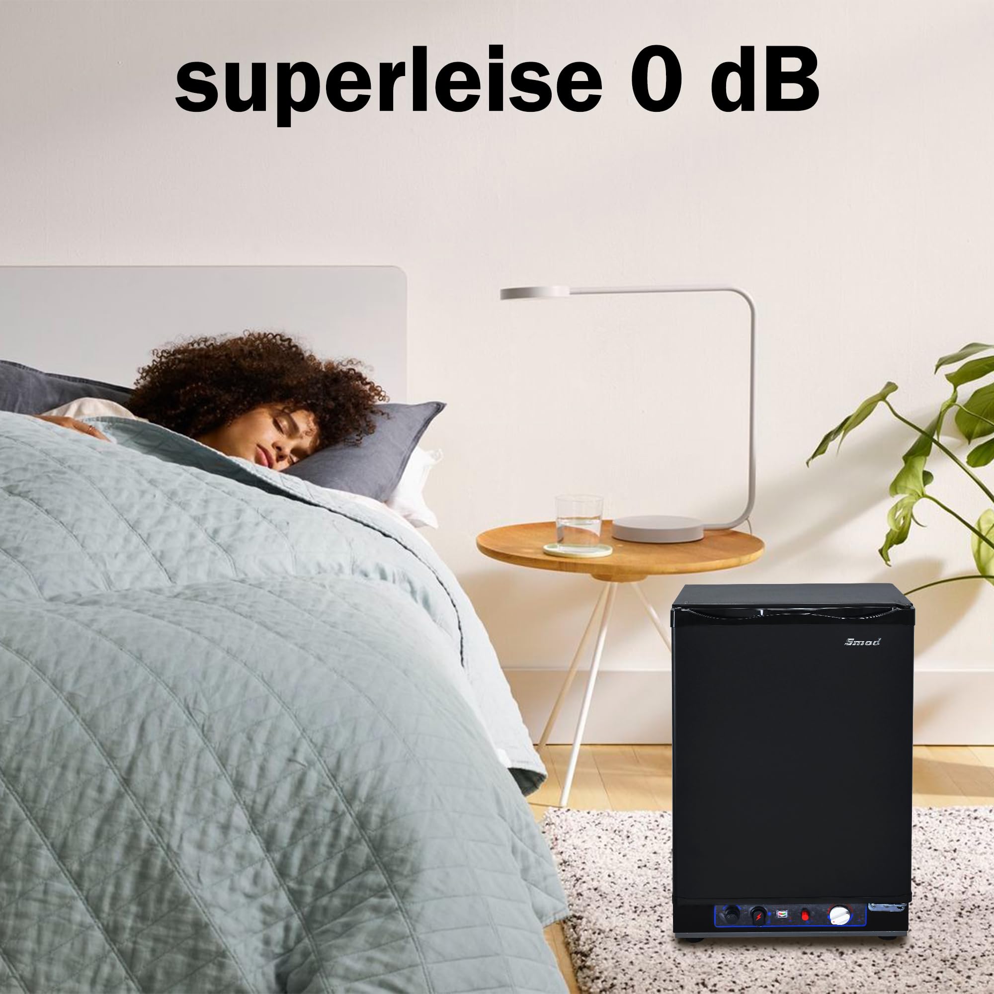 Smad Camping Gas Kühlschrank 12V 230V, 40L, 0-10℃, Leiser Absorber Wohnmobil Kühlschrank für Auto, Büro und Schlafzimmer, Wendetür, Schwarz