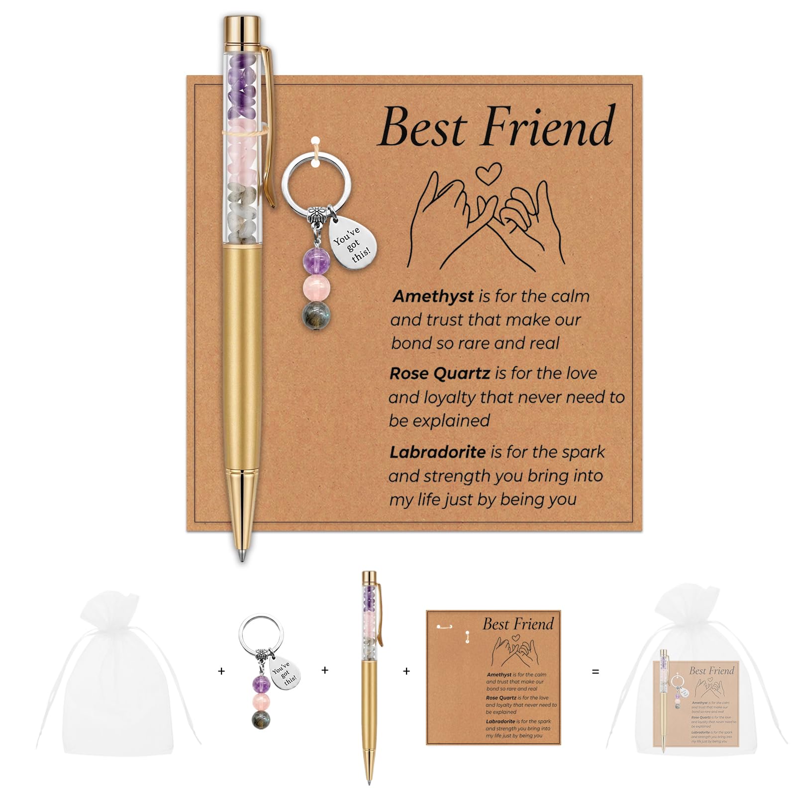 Kideerly Crystal Keychain Friendship Gifts for Women, Best Friend Birthday Gifts for Women, Crystal Pens & With Cards & Organza Bag, Friends Gift, Colleagues, Teachers, Nurses, Christmas Presents