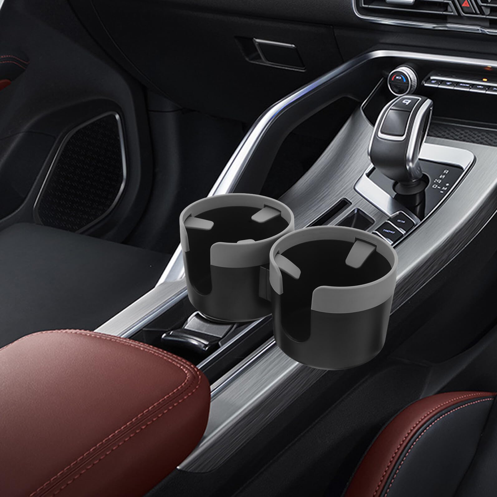 Alipis Portabicchieri Doppio per Auto Multifunzionale in Plastica Grigia Organizer per Console Centrale Anteriore Supporto Elastico per Tazze e Bottiglie Portaborraccia Stabile per
