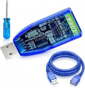 USB to RS485 Converter with Shielded 1m Cable, CH340 USB Serial RS-485 Adapter with Mini Screwdriver, Support Modbus RTU for PLC, Industrial Automation, Sensors, Meters, Access Control