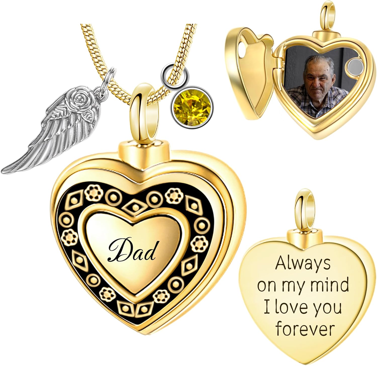 Bivei Necklace for Ashes, Personalized Urn Necklace Photo Heart Lockets for Women Men, Human Pet Ashes Memorial Keepsake Jewelry Pendant