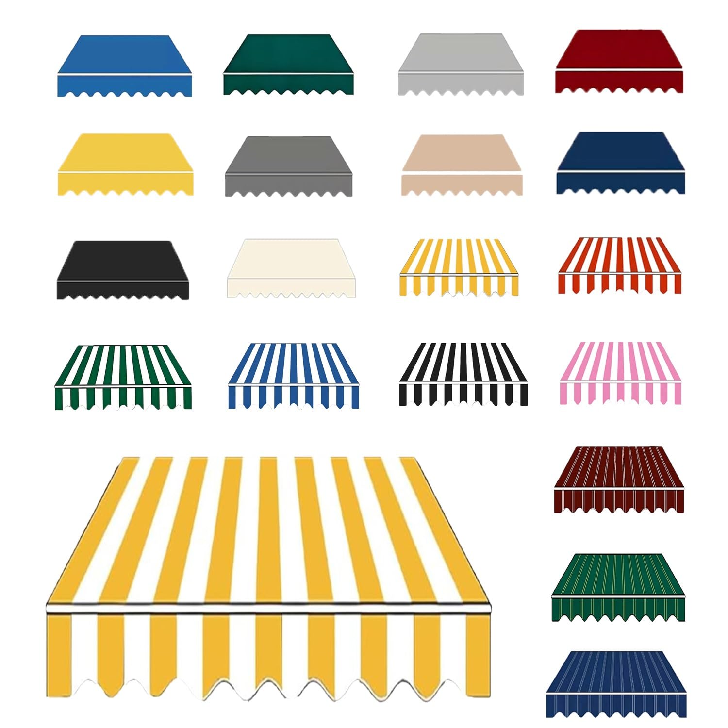 Awning Waterproof Fabric Replacement, 2 3.5 3.8 5 6 m Polyester Canopy Cover for Deck Backyard Garden Balcony, Many Sizes Sun Shade Canvas Cloth with UV Protection(Yellow White,B6mxH3.5m)