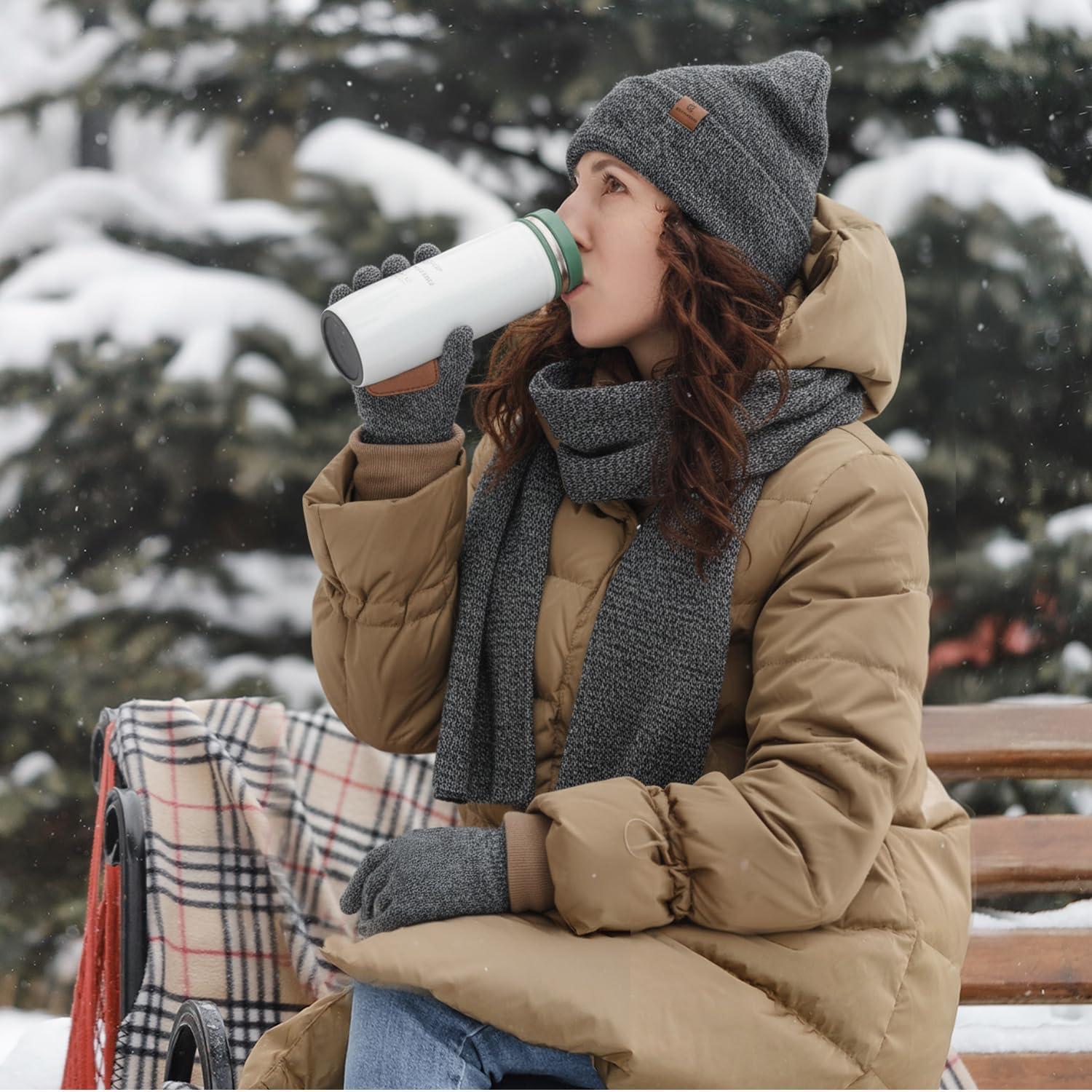 Womens Winter Warm Beanie Hats Gloves Scarf Headband Set Fleece Lined Ear Warmer Knit Scarf Touchscreen Gloves Winter Gifts - Image 4