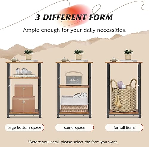 Miniatura 9 de WLIVE Juego de 2 mesas auxiliares, mesa auxiliar pequeña, mesita de noche ajustable de 3 niveles con marco de metal resistente, mesita de noche alta