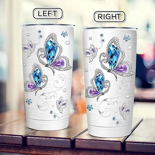 Miniatura 2 de Wassmin Vaso de mariposa con diseño de mariposas, regalo para mujeres, niñas, adolescentes, estilo de dibujo, de acero inoxidable, con aislamiento,