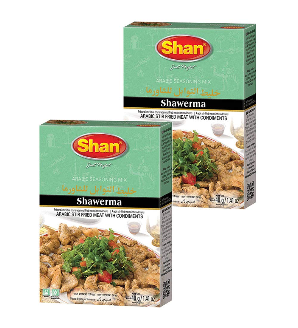 Shan Shawerma Arabic Seasoning Mix 1.41 oz (40g) - Spice Powder for Arabic Stir Fried Meat with Condiments - Suitable for Vegetarians - Airtight Bag in a Box (Pack of 2)