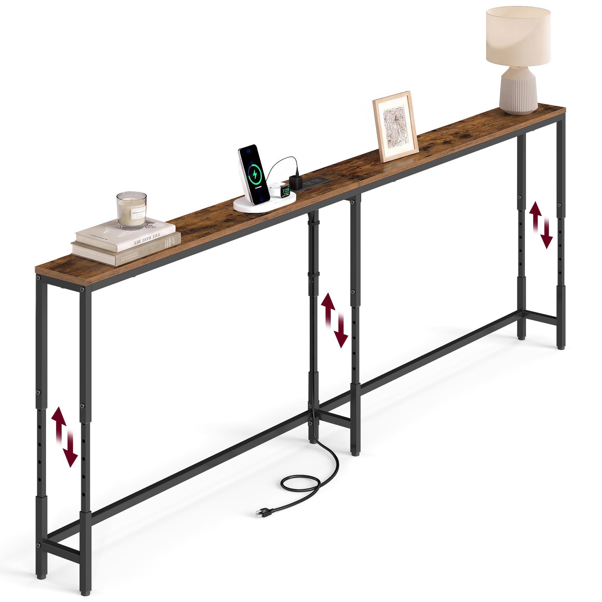 VASAGLE 78.7"Console Table, 25.2-35.2"Height Adjustable, with Power Outlet