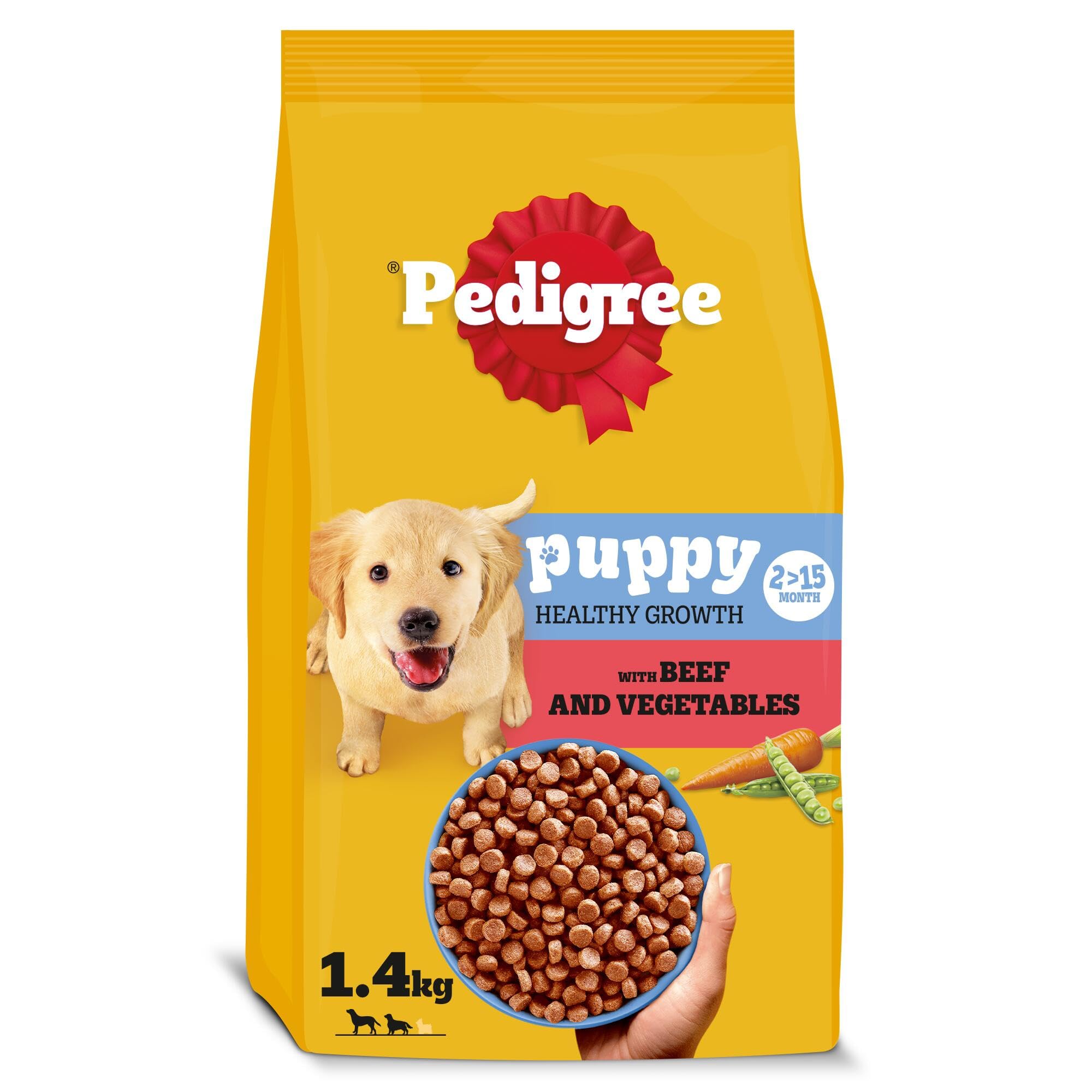 PEDIGREE COMPLETE Puppy Medium & Large Dry Dog Food Beef & Vegetables 1.4Kg (Pack of 6)
