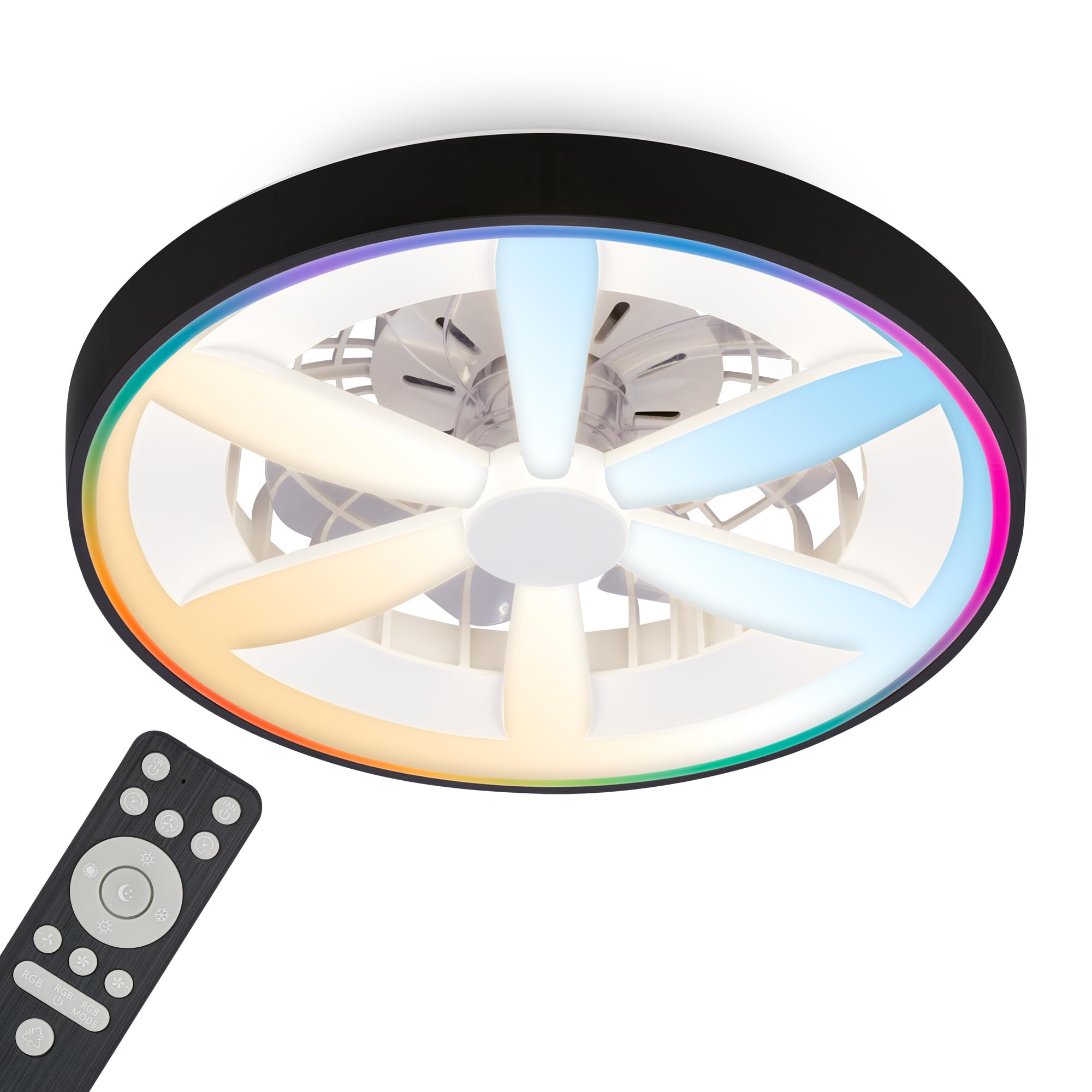 B&Q -  Rgbic Cct Mains-Powered Led Black Remote Control Ceiling Fan With Light (Dia)48Cm