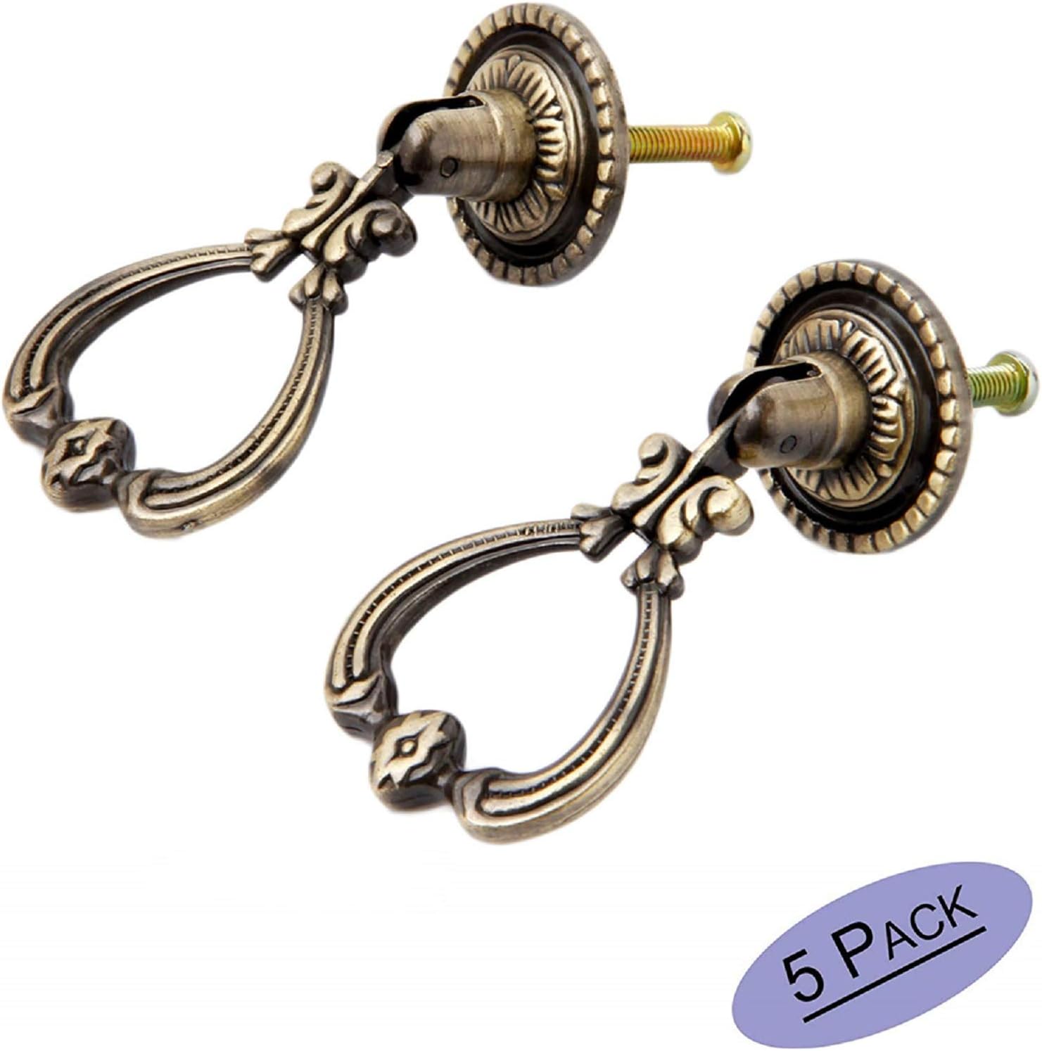 5pcs Antique Brass Drawer Handles Unique Design Furniture Knobs