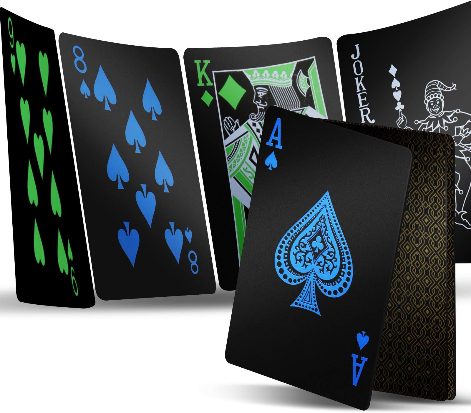 INTEGEAR 2 Decks Playing Cards, Premium Plastic Waterproof Black Playing Poker Cards Professional Luxury Deck Of Cards For Adults