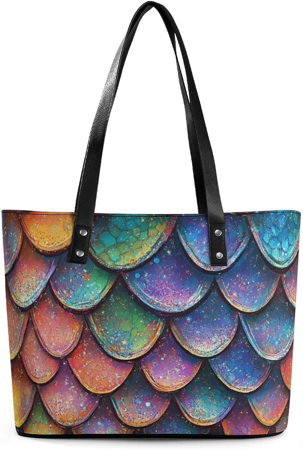 Dragon Scale in Rainbow Colors Women's Tote Leather Handbag Shoulder Bag Purse for Shopping Travel