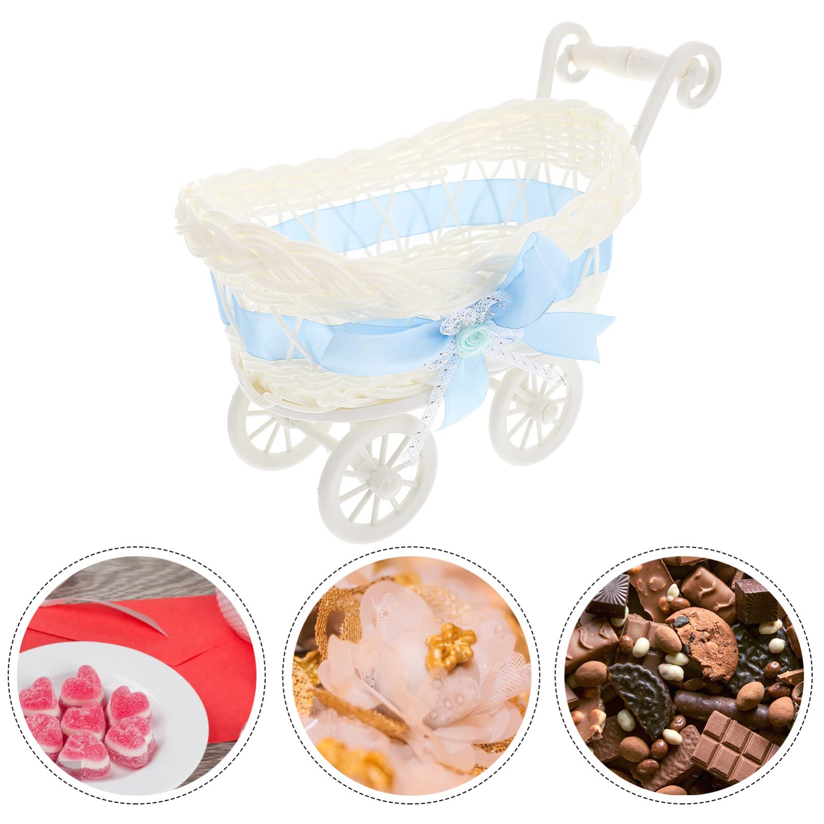 Party Woven Baskets Woven Flower Rattan Candy Basket Baby Stroller Basket Baby Shower Carriage Stroller Centerpiece Stroller Carriage Centerpiece Stuff Pp Nursery Child Miniature
