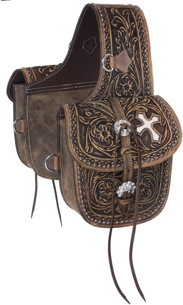 Tough 1 Antique Tooled Leather Saddle Bag