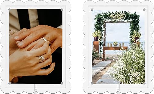 Miniatura 3 de Paquete de 2 portarretratos de acrílico transparente festoneado de 5 x 7 pulgadas, cierre acrílico magnético con agujeros dobles para exhibición