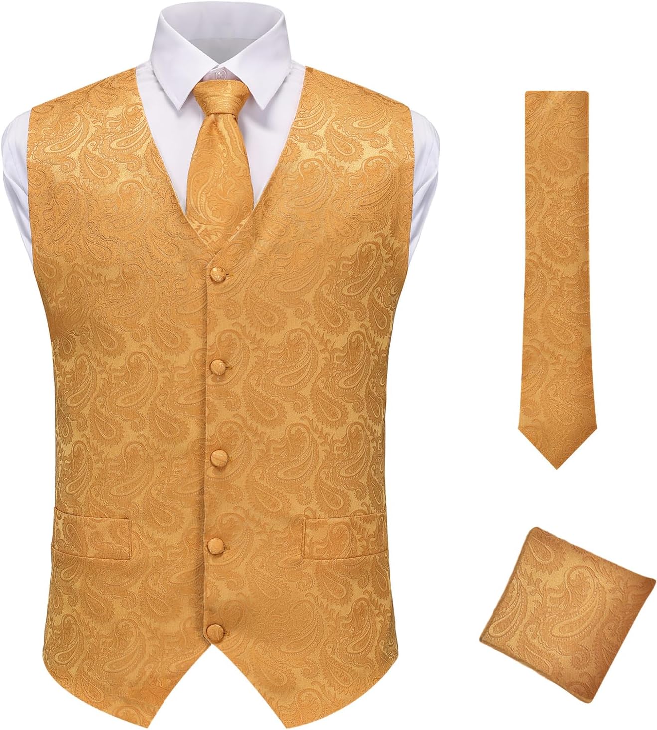 H&ZY Mens Suit Vest Paisley Victorian Costume Jacquard Floral Formal Waistcoat Gothic Steampunk Vests Tie Set