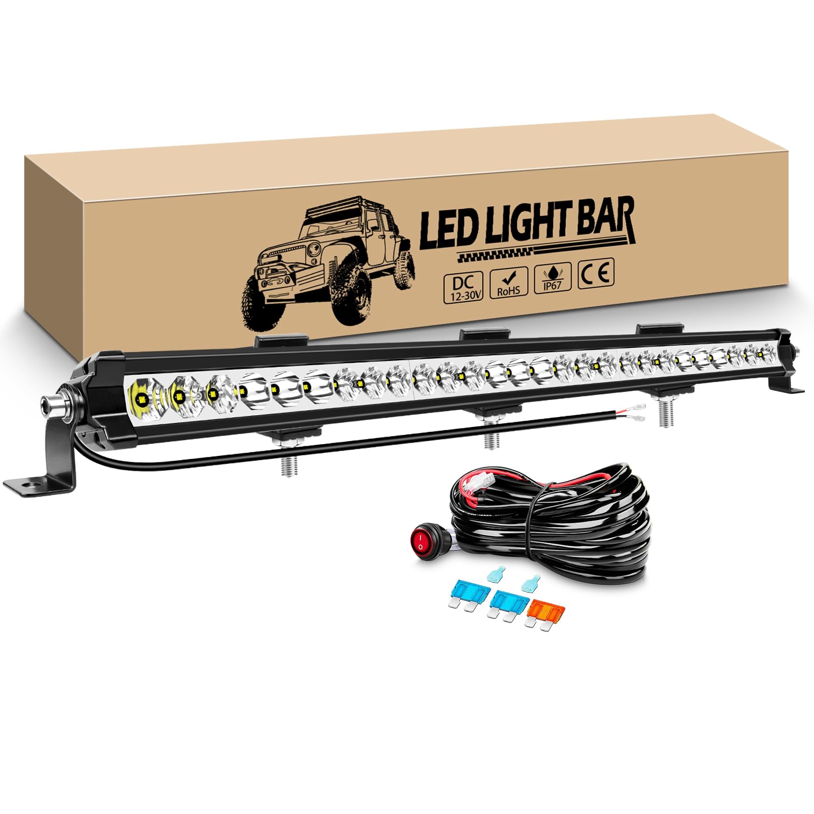 RIGIDON Ledowa listwa 4x4, 29 cali 73 cm 90W Slim Rampa Led Bar z zestawem wiązki światła 12v, prosty pasek świetlny led do pojazdów offroad samochodów ciężarowych ATV UTE SUV łódź
