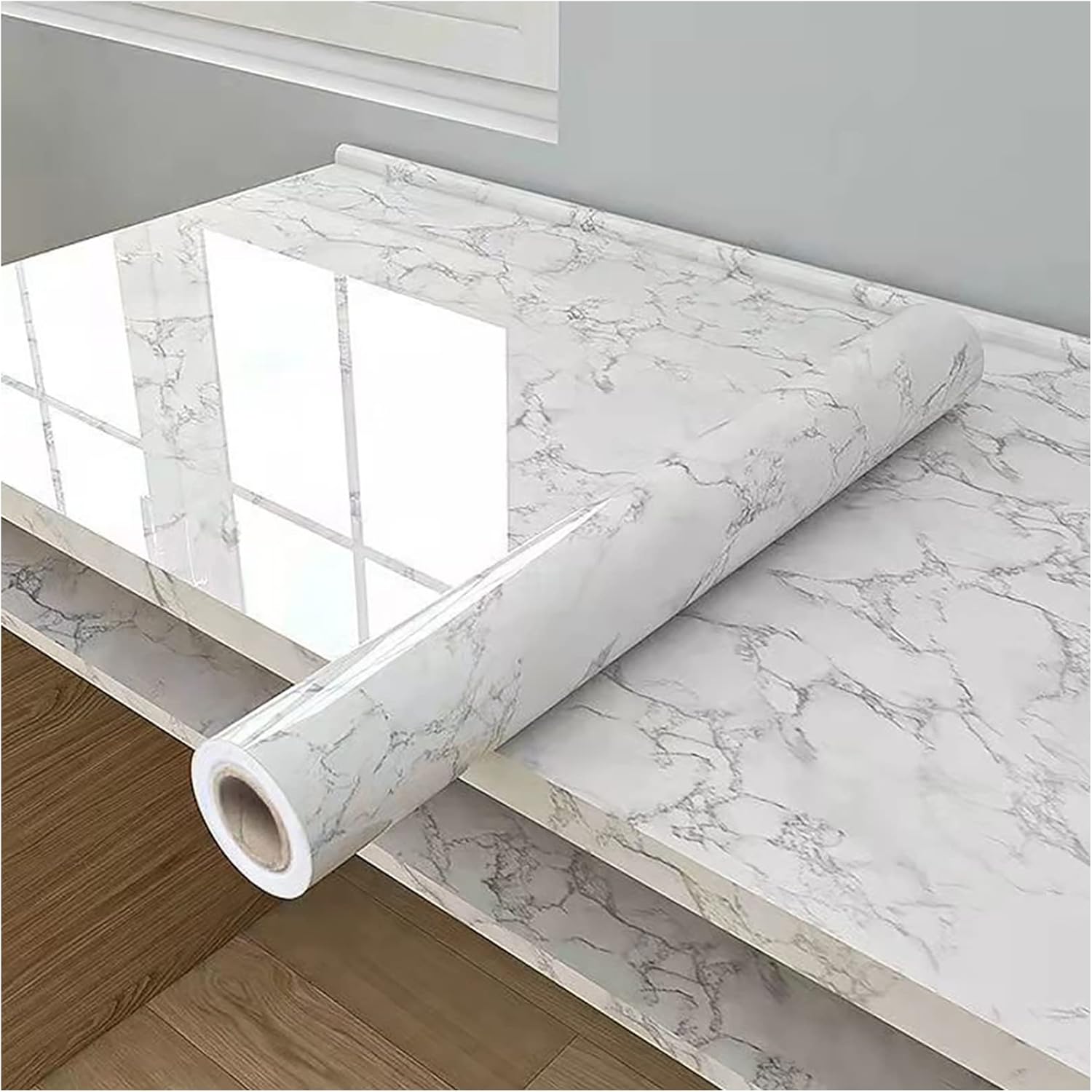 White/Gray Marble Peel and Stick Wallpaper，ZIBRWUON