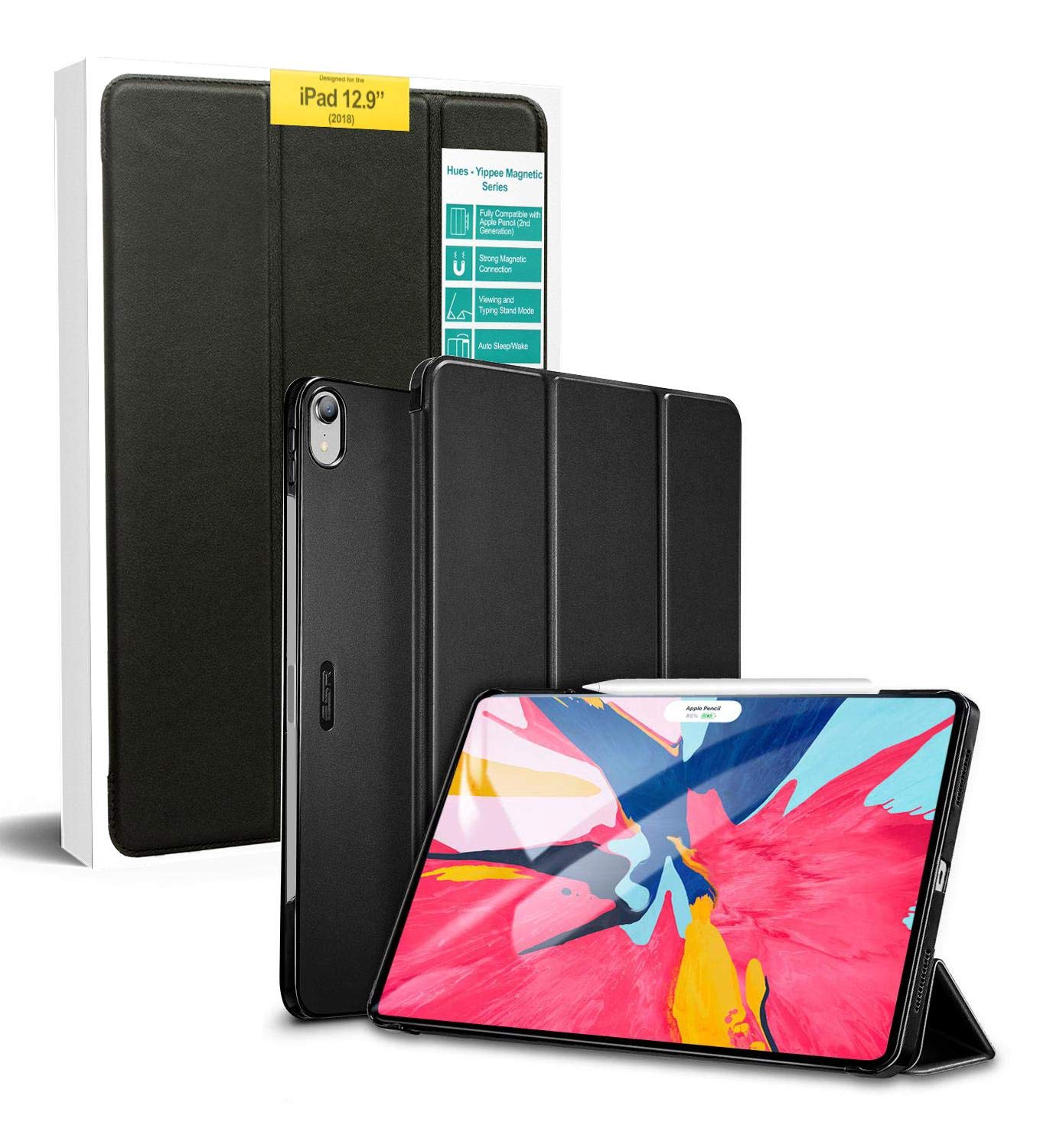 Apple iPad Pro 12.9 inch 2018 ESR Yippee Color Series Trifold Stand Apple Pencil Charging Compatible, Microfiber Lining Back Case - Black