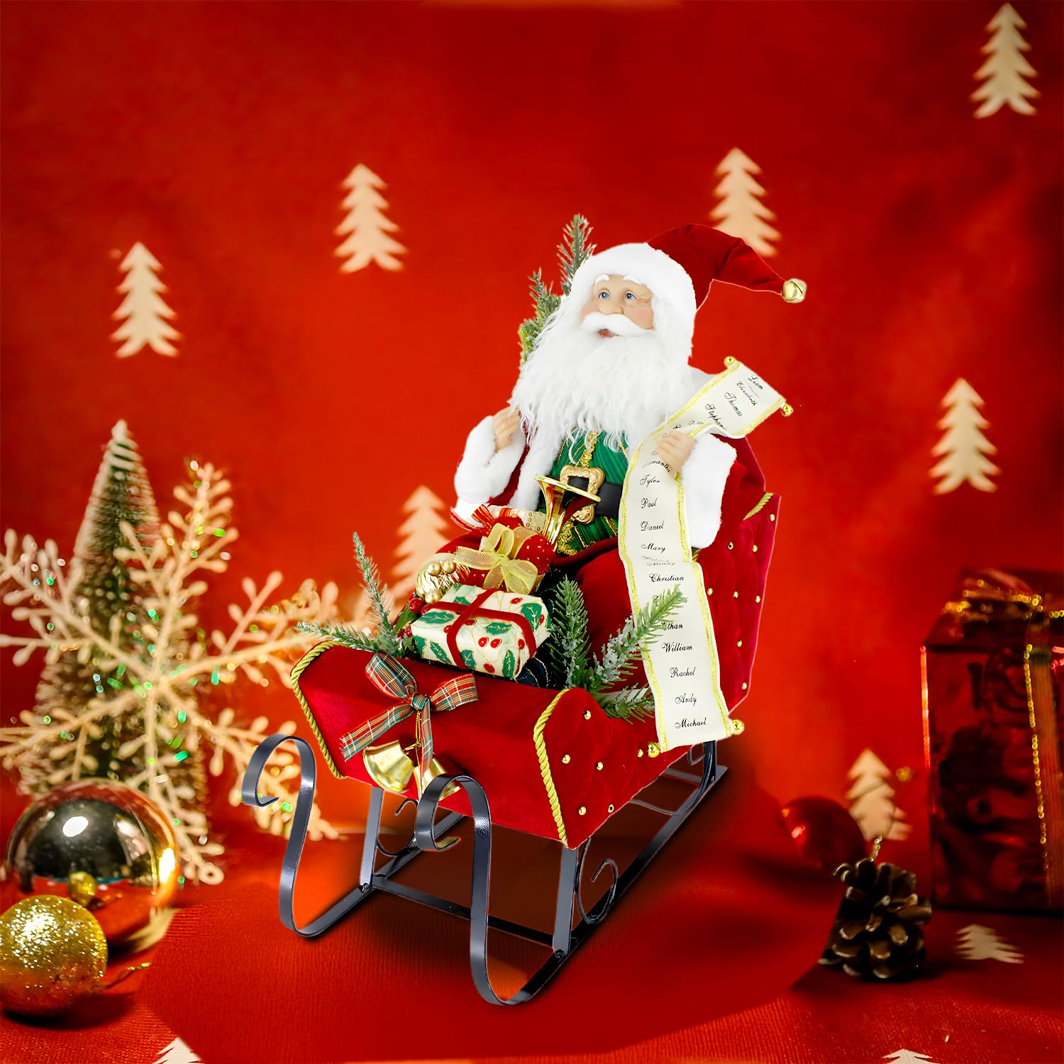 Avilia Decoración para la casa con Papá Noel sobre Trineo Rojo – Ideal para Crear una atmósfera mágica en casa Durante Las Fiestas navideñas – Fabricado con Materiales Resistentes y duraderos – 38 x