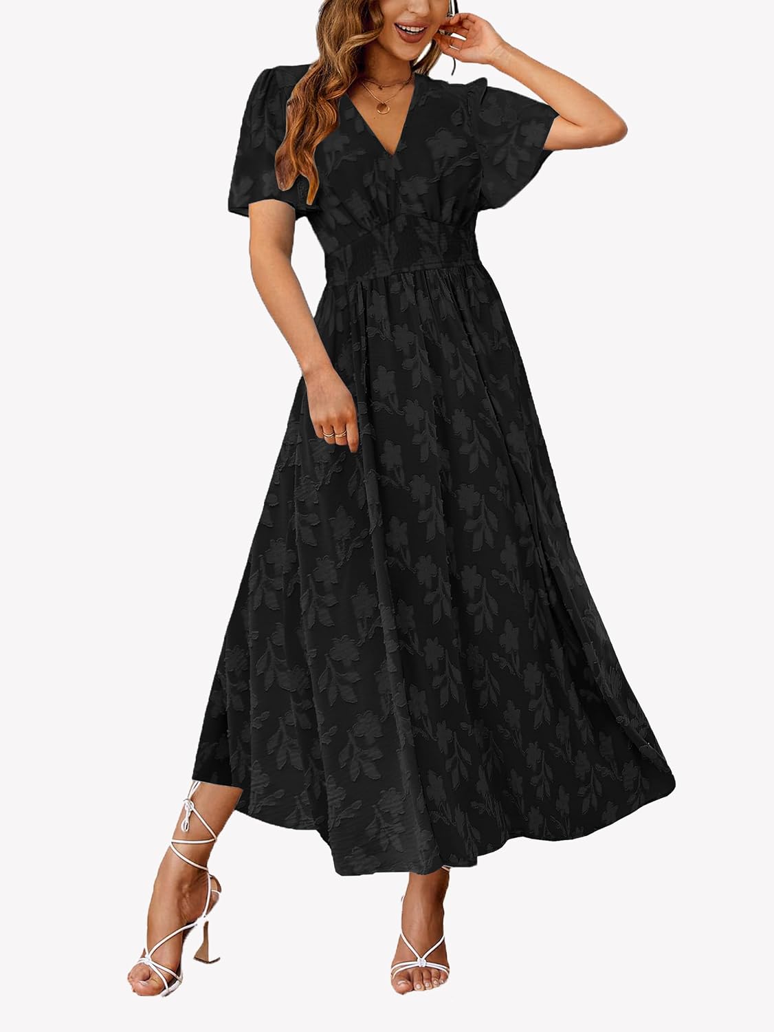 CzzzyL Women's Nursing Boho Floral Dress Flowy Casual V Neck Short Sleeve Wedding Guest with Pockets