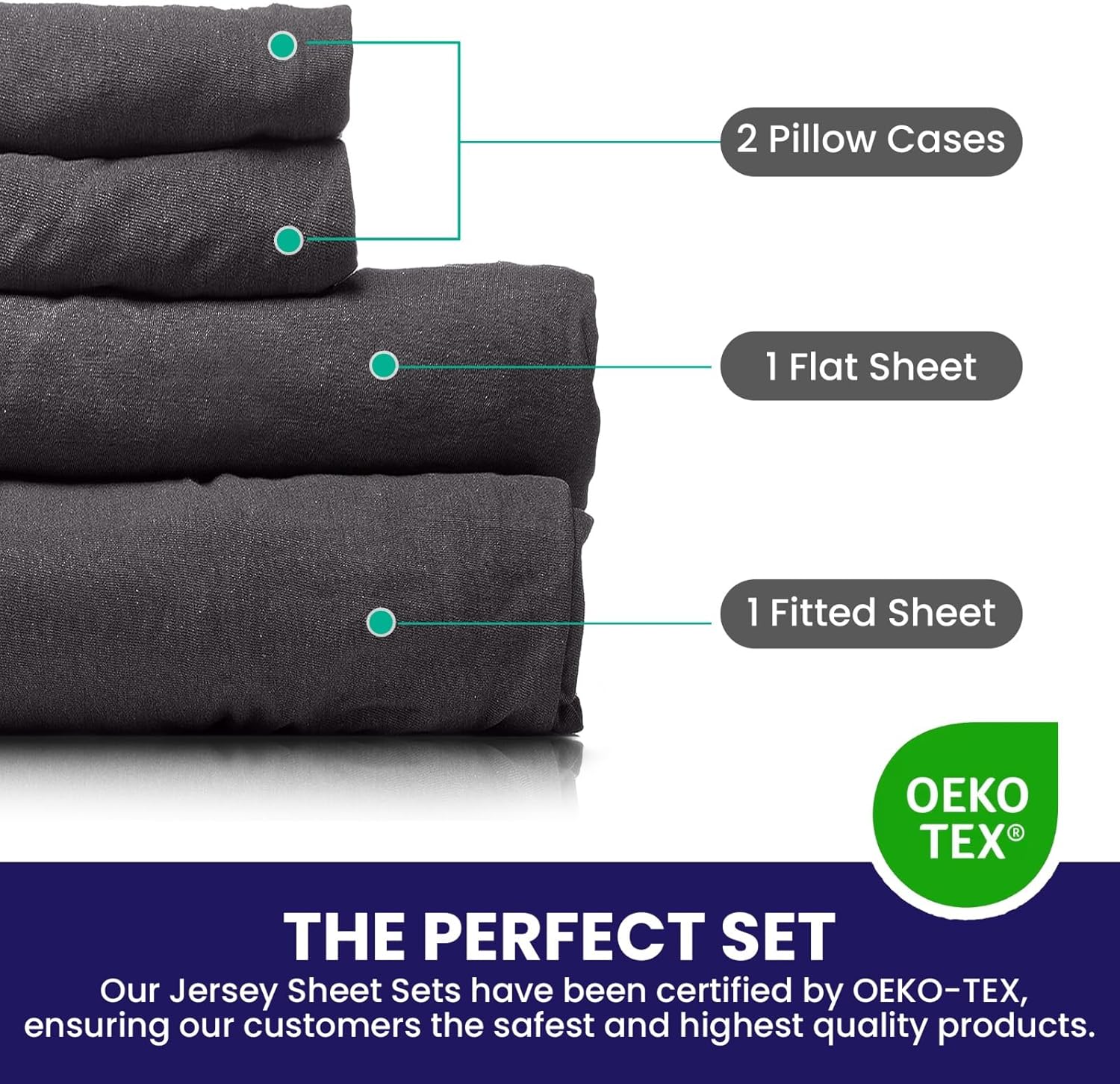 Linteum Textile Heather Jersey Sheet Set (Dark Grey, Queen) - 100% Cotton | T-Shirt Sheets, All Season Bedding Set | Cozy Heather Sheets.
