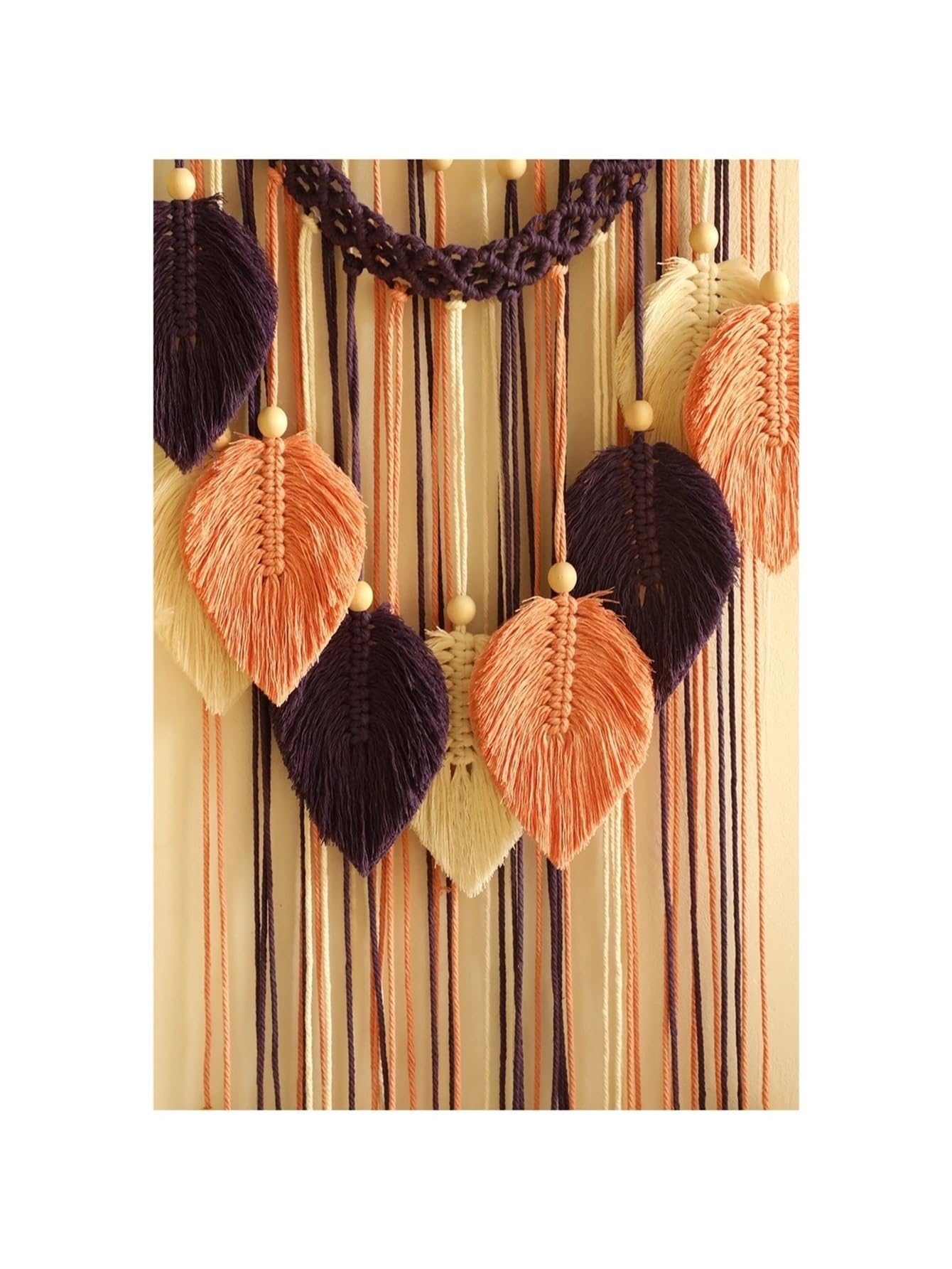 YUPLIODSX Wall Hanging Multicolor Leaves Tapestry Boho Hand Woven Macrame With Wooden Beads Crafts Wall Hanging(Color9)