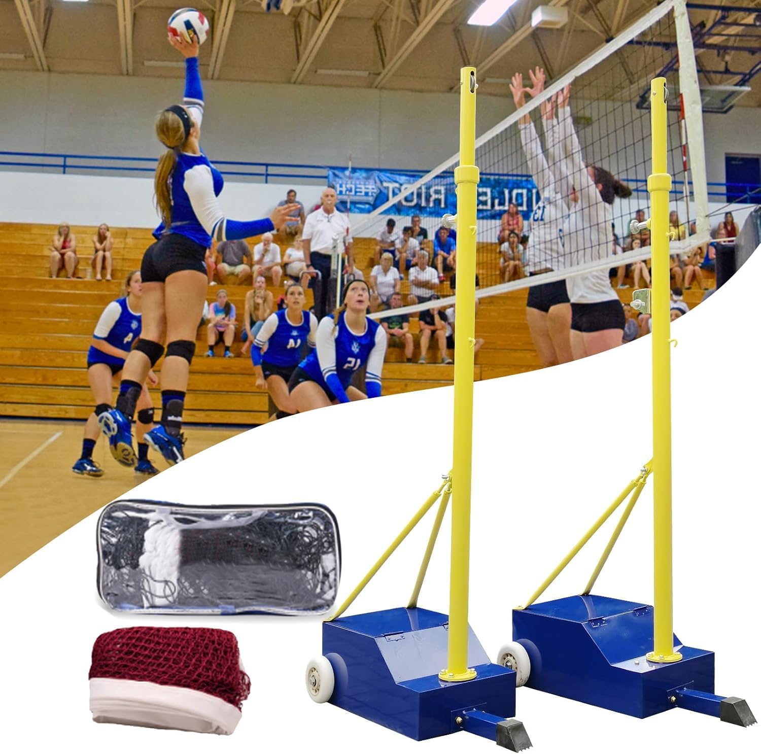 Volleyball Net Systems,Heavy Duty Indoor Volleyball Net Height Adjustable, Portable Volleyball Poles for Backyard Outdoor School Stadium(1 Volleyball Net + 1 Badminton Net)