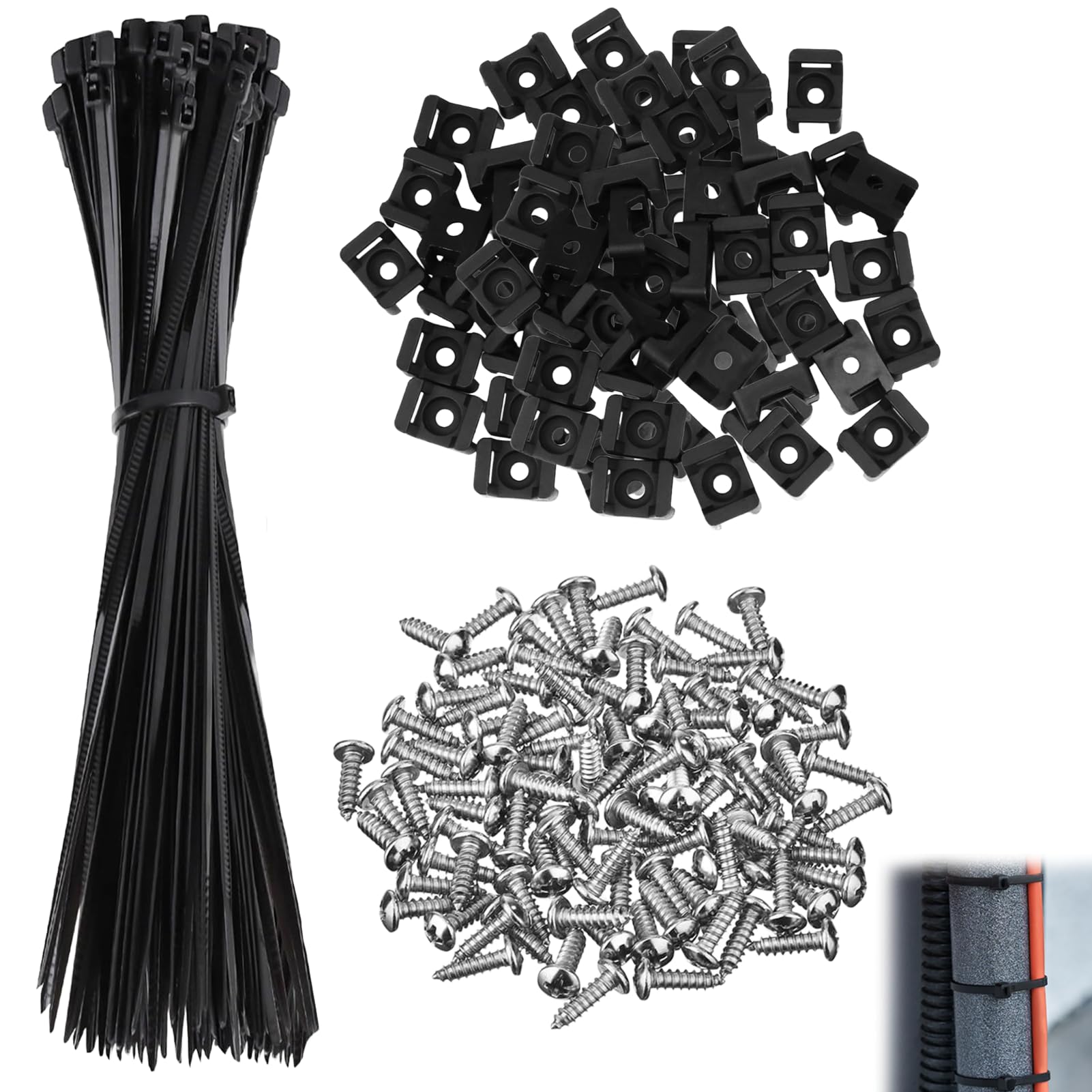 100 Pièces Attaches De Câble Muraux Avec Embases Adhesive Et Vis