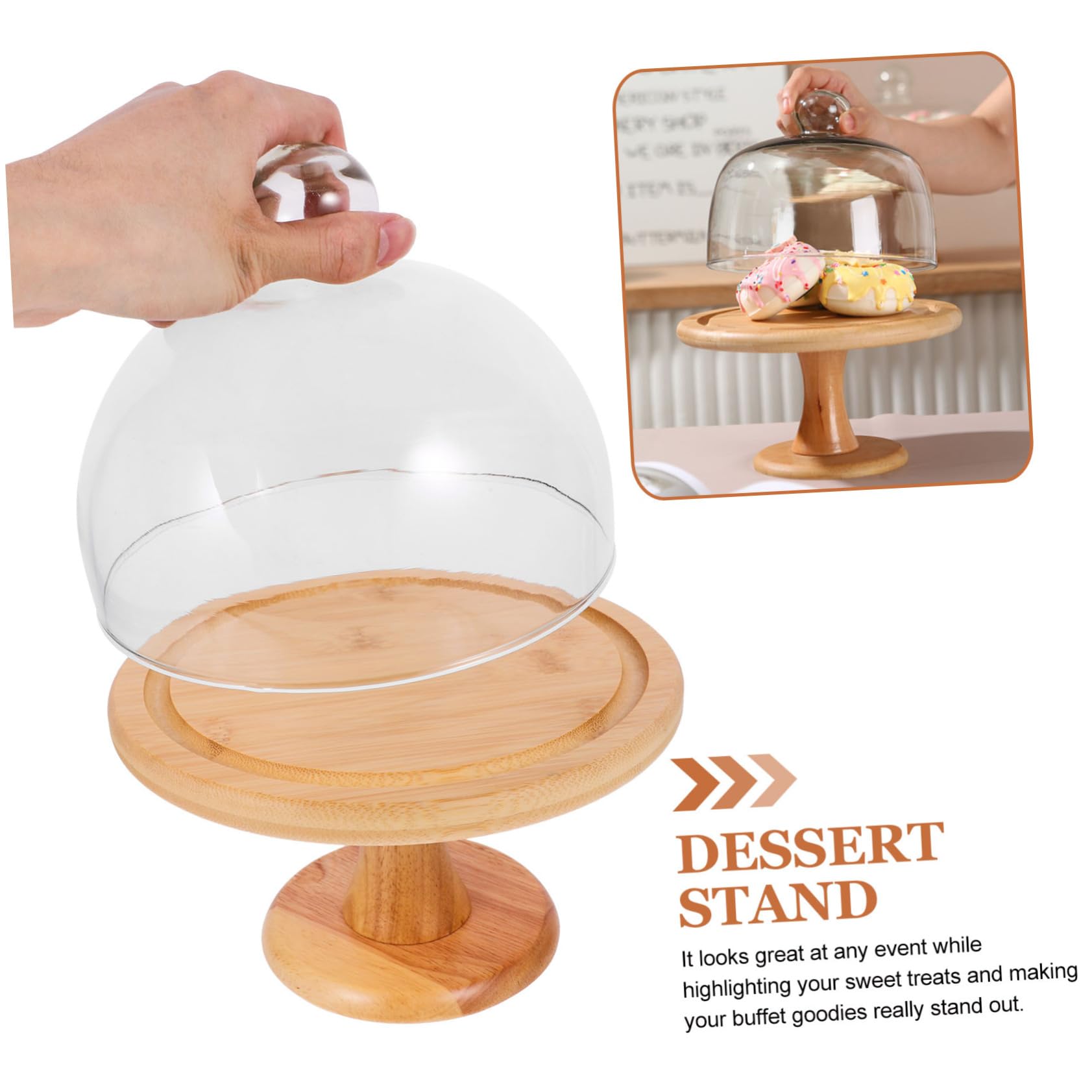 Cabilock 1 Juego Molde Alto para Pasteles Soporte De Pastel De Vidrio con Cúpula Decoración Mini Comida Pasteles De Merienda Pedestal Quesos Servidor De Madera Mesa Vaso De Papel