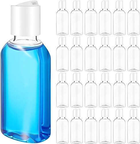 Domensi 24 recipientes de plástico para botellas con tapa de disco, botellas de viaje, reutilizables, vacíos, para artículos de tocador, botellas de