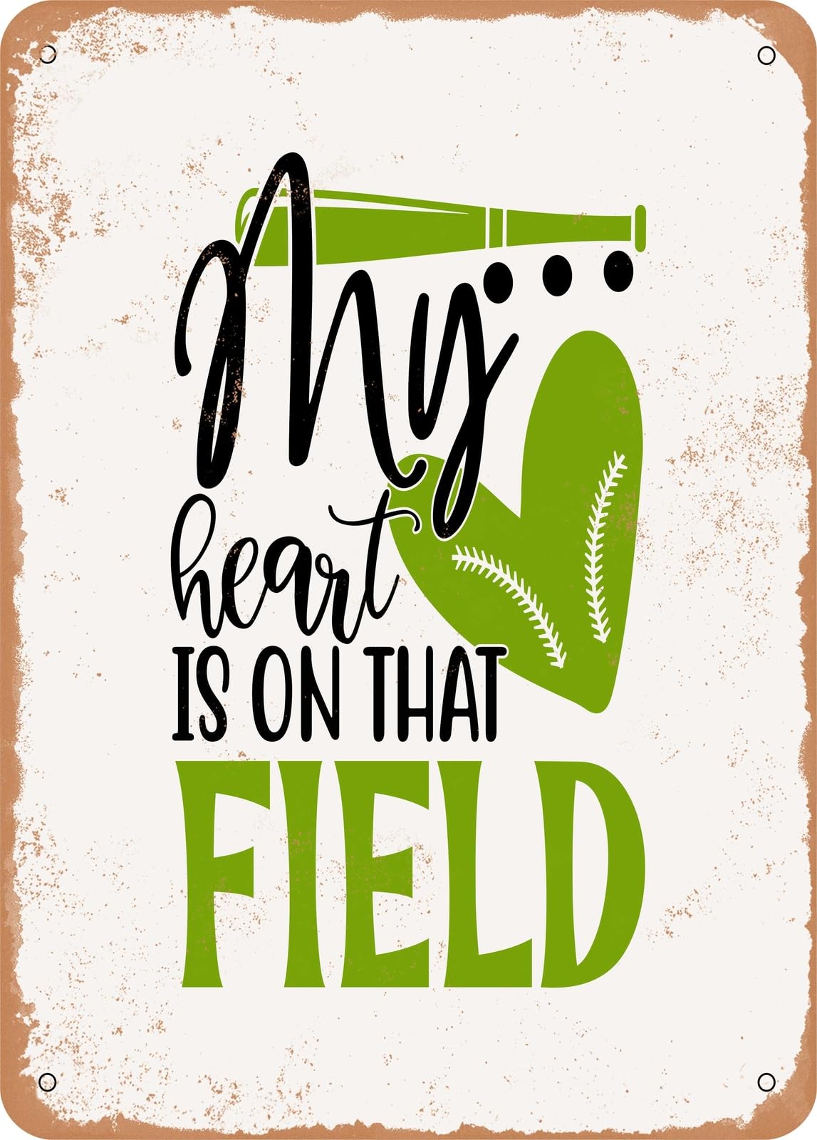 Miaomansenstore Metal Sign - My Heart Is On That Field - 2 - Vintage Rusty Look Home Decor