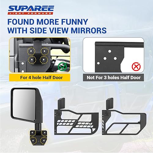 Miniatura 5 de SUPAREE Espejo retrovisor lateral para Wrangler JK JL TJ y apto para puertas de tubo Gladiator JT de espejos 97-24 – 1 par