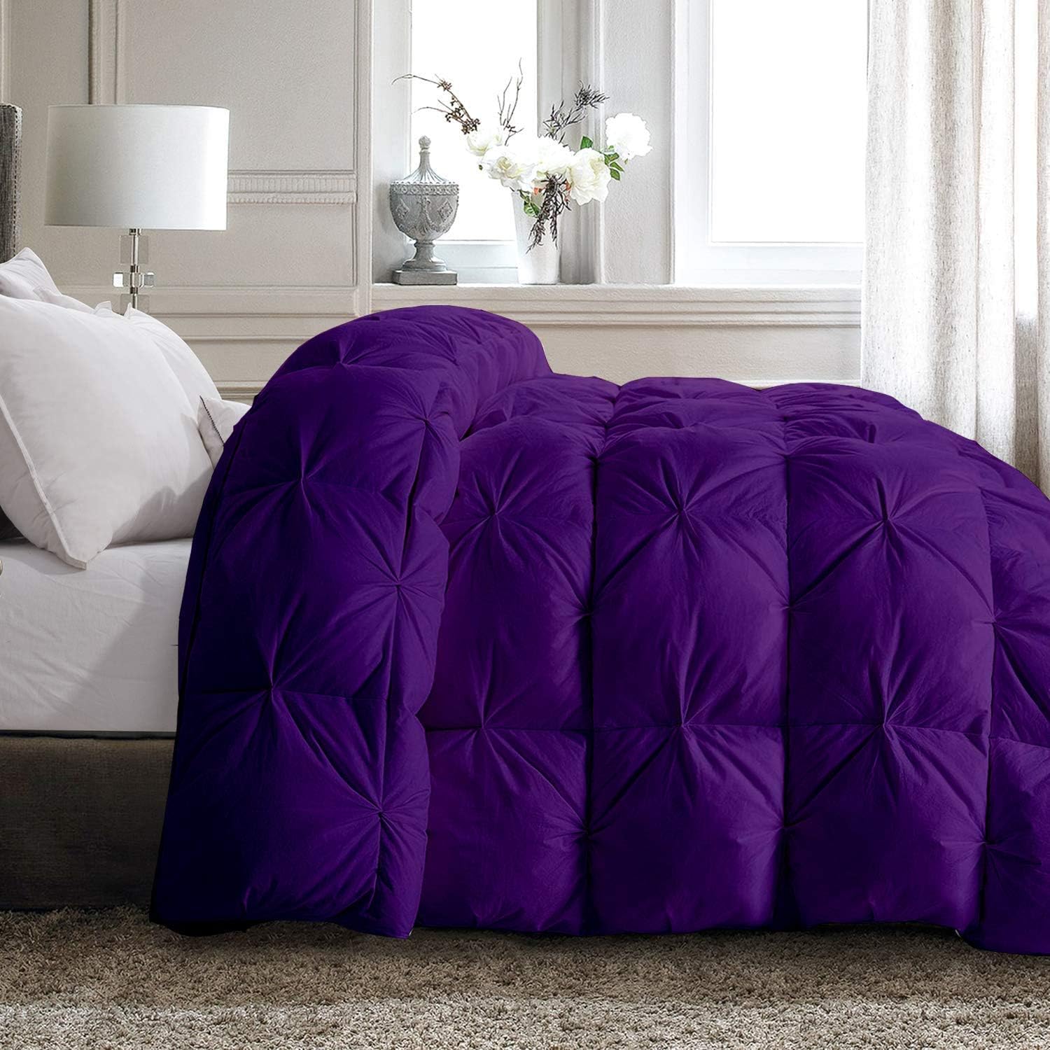 1 Piece Pinch Pleated Comforter Premium 800 Thread Count 500 GSM 100% Egyptian Cotton Super Soft (King, Egg Plant)