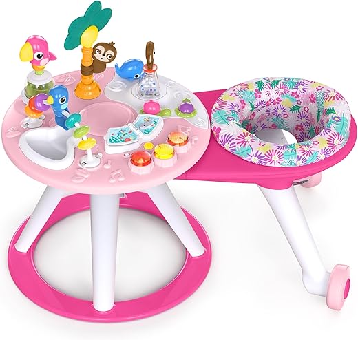 Bright Starts, Around We Go 2-in-1 Walk-Around Activity Center and Table - Tropic Coral, Walker with Music, Lights and Interactive...