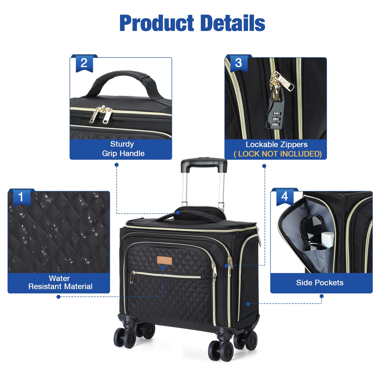 Lekeinchi Maletas de Viaje Expandible Maletín para Portátil con Ruedas, Trolley Equipaje de Mano con 6 Bolsas Organizadoras, Maleta Cabina con Ruedas para Viajes Negocios Trabajo (Negro, 25-38L)