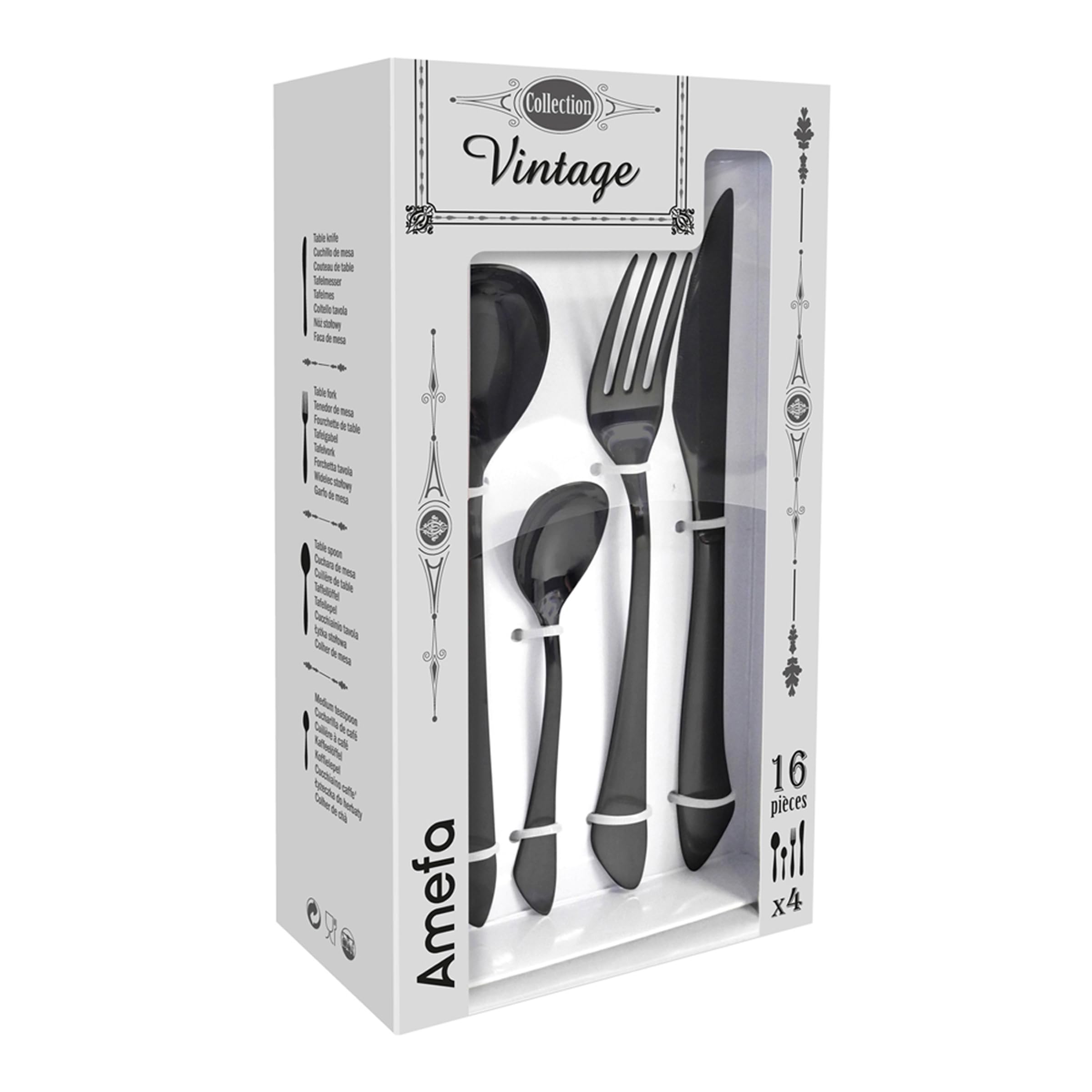 AMEFA - Set di 16 posate per 4 persone - Instinct - Acciaio 18/0 - Finitura PVD (deposizione fisica di vapore) - Nero