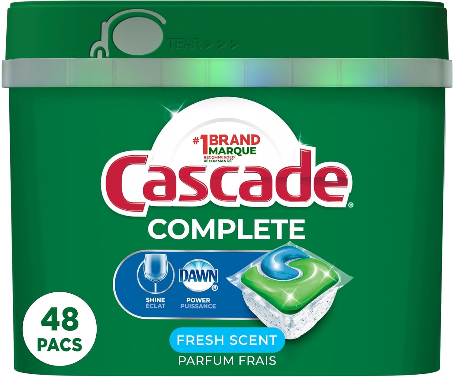 Cascade Dishwasher Detergent Pods, Complete Actionpacs Dishwasher Pods, Fresh Scent, 48 Count