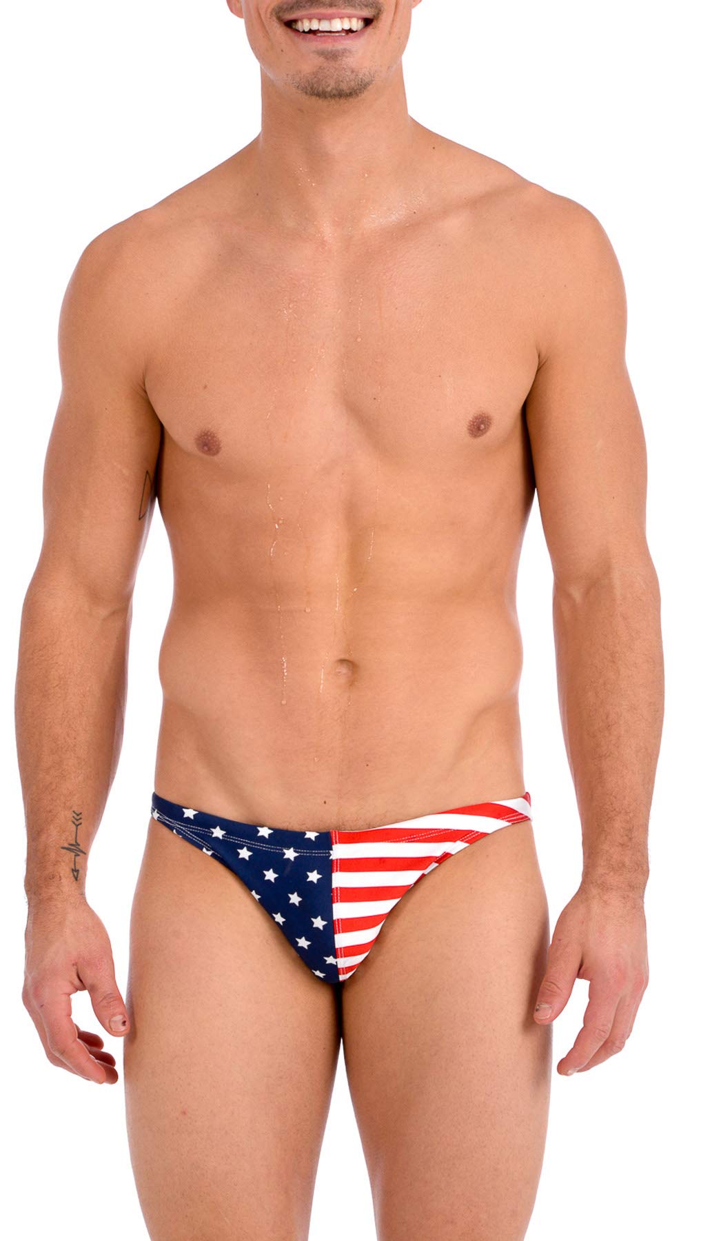 Gary Majdell Sport Sport Men's USA Ultra Greek Bikini Swimsuit with Contour Pouch Stars & Stripes Small