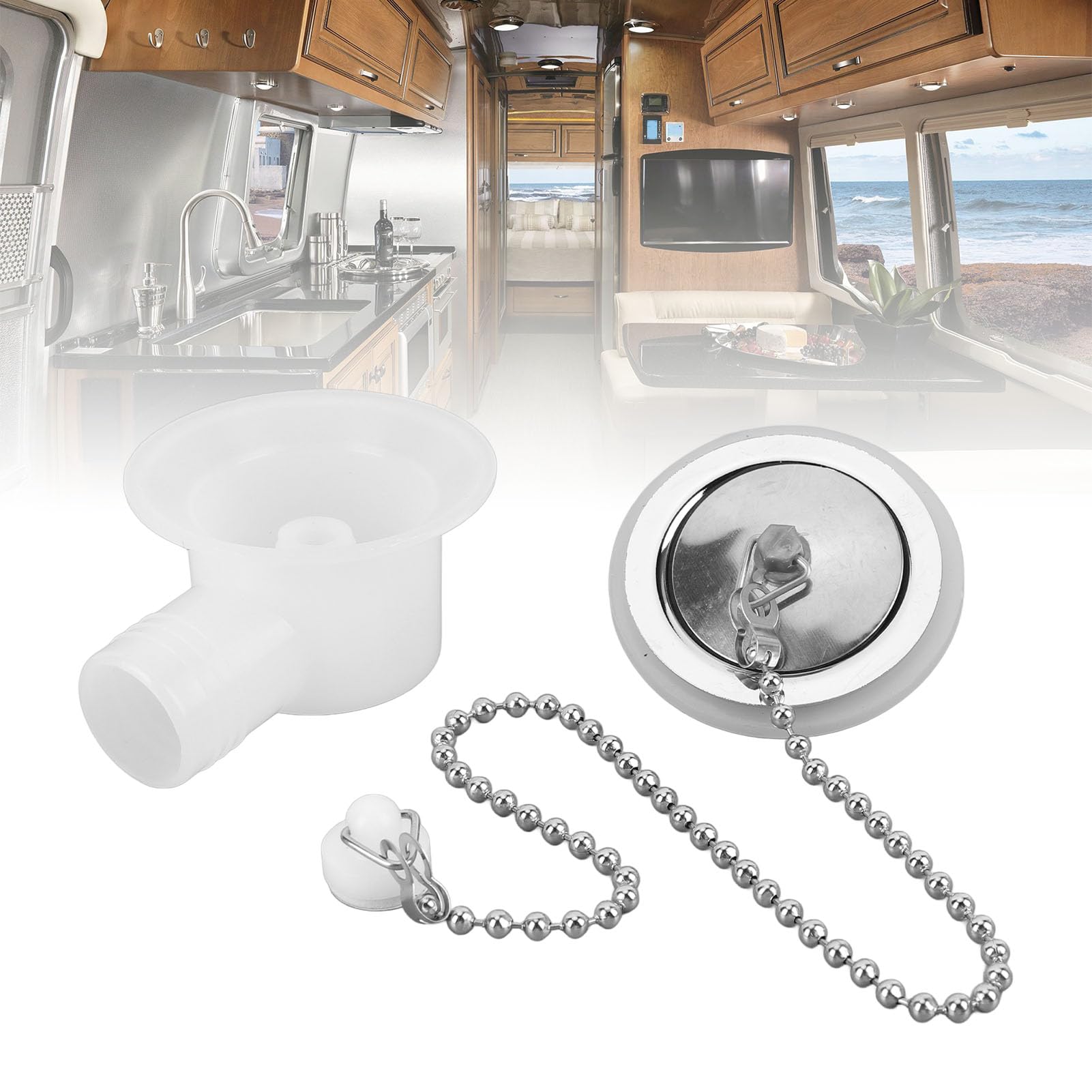 Ausla Connecteur de Vidange D'évier de Camping-Car, Adaptateur de Vidange à Angle Droit en Acier Inoxydable pour Yacht, Matériau ABS