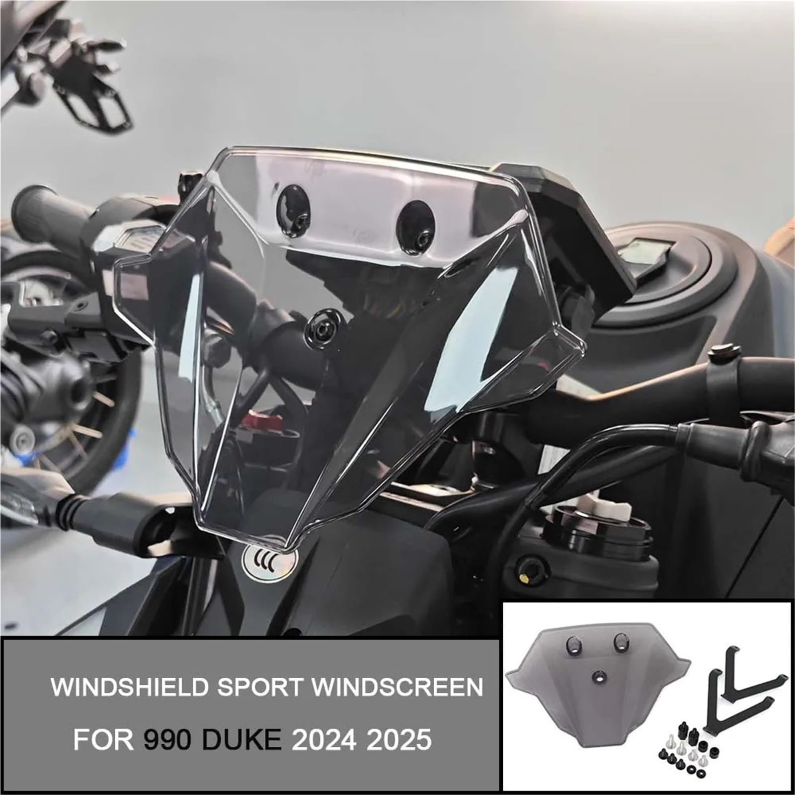 Przednia szyba motocyklowa Pasuje do 990 DUKE 990Duke 2024-2025 990 Duke Przednia szyba motocyklowa Akcesoria Szyba przednia Szyba sportowa(Light gray)