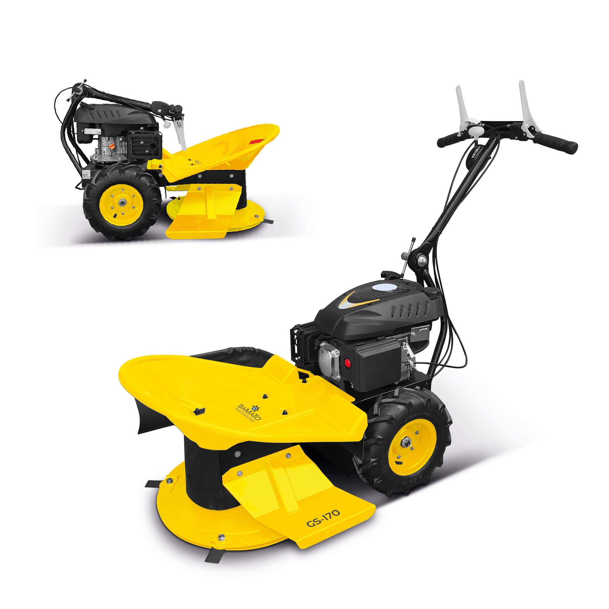 BAMATO Kreiselmäher GS-170 Hochgrasschneider Wiesenmäher 580mm Benzin | Kraftvoller RATO Motor & 580mm Schnittbreite | 4 Klingen | Mit Radantrieb | Ideal für hohes Gras