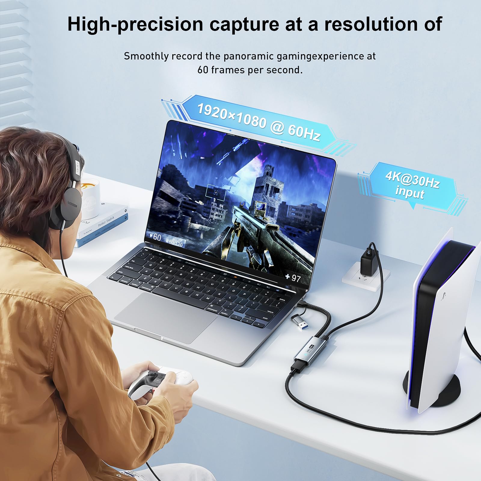 Papeaso Tarjeta de captura de video USB 3.0, tarjeta de captura HDMI a USB-A/C con PD, 1440P 30 fps y captura de video 1080P 60 fps, para transmisión, enseñanza, juegos, videoconferencia o transmisión