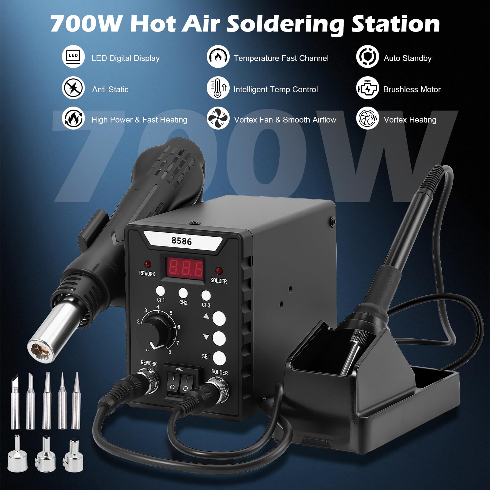 Stazione Saldante 2 in 1 700W con Controllo Temperatura Display LED per Elettronica