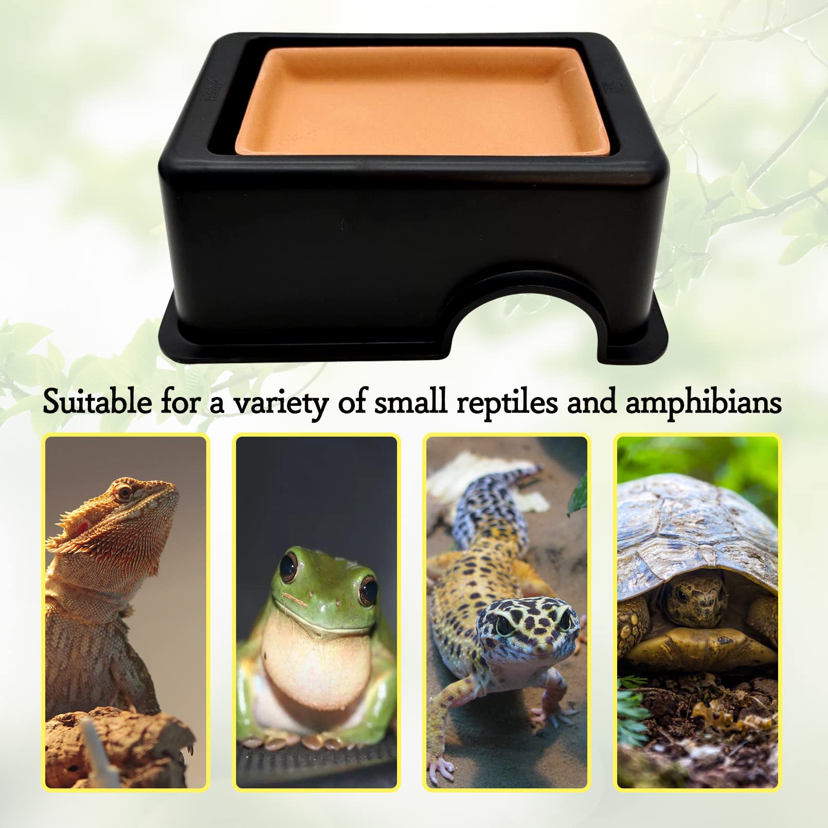 Tfwadmx 2 cajas de escondite de reptiles, escondite de geco y cueva con suministro de agua para lagartos, serpientes, leopardo, geco, arañas, rana