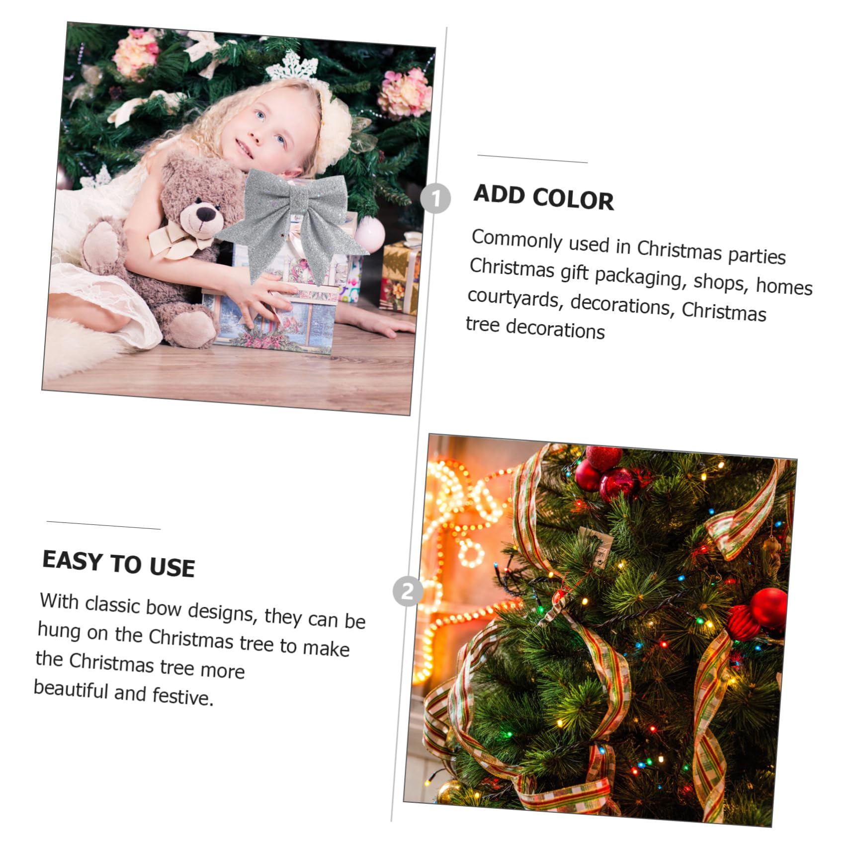 OUNONA 3piezas Lazo De Navidad Decorativo para Árbol Adorno Colgante De Organza Metálica para Fiestas y Celebraciones
