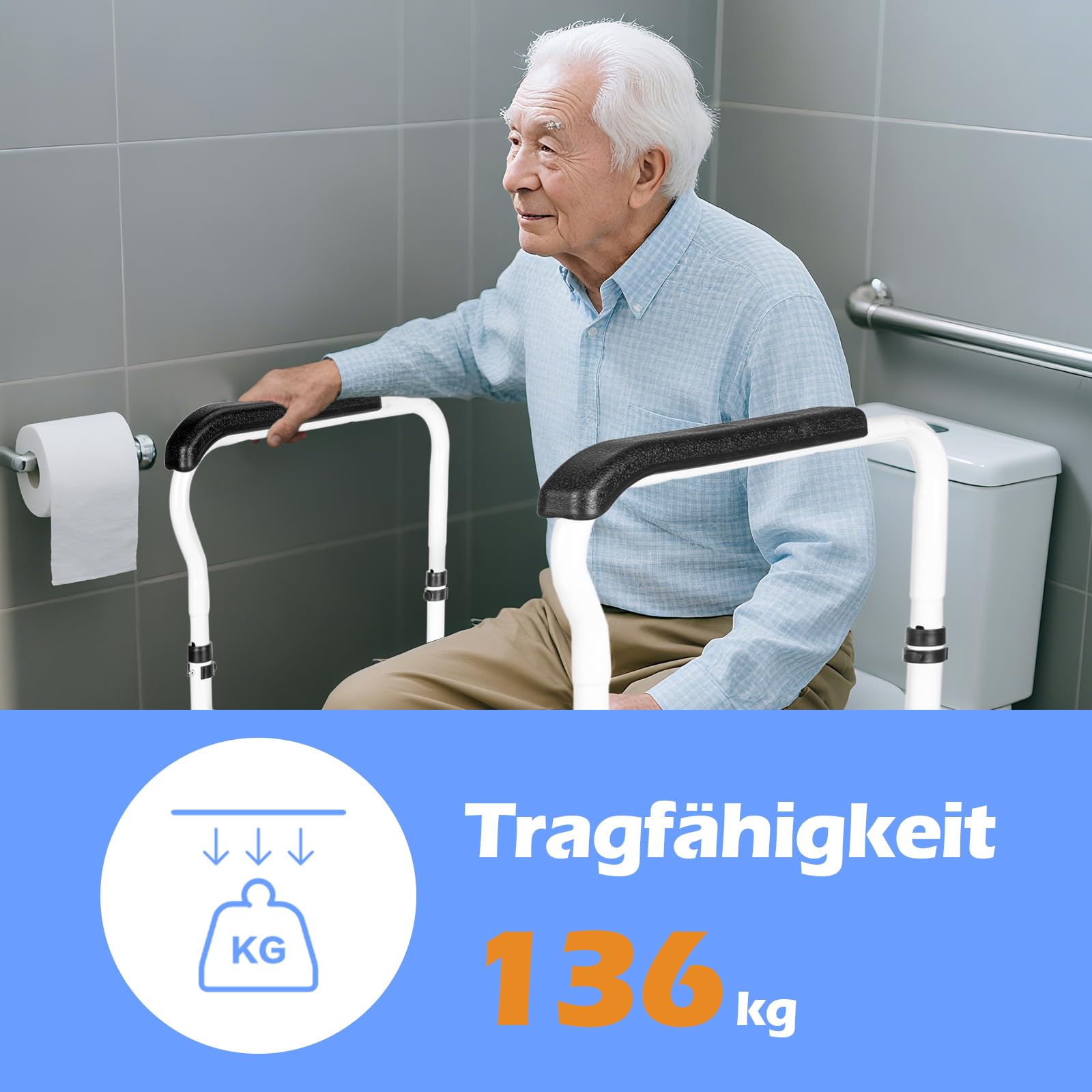 Pomoc w wstawaniu toalety, regulowana balustrada bezpieczeństwa, pomoc w wstawaniu toalety, bez wiercenia, z antypoślizgowymi uchwytami, uchwyt mocujący do WC dla osób starszych, dorosłych, seniorów
