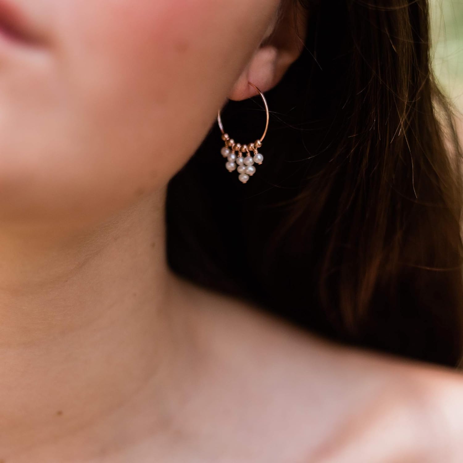 Freshwater Pearl Hoop Earrings in 14k Rose Gold Fill