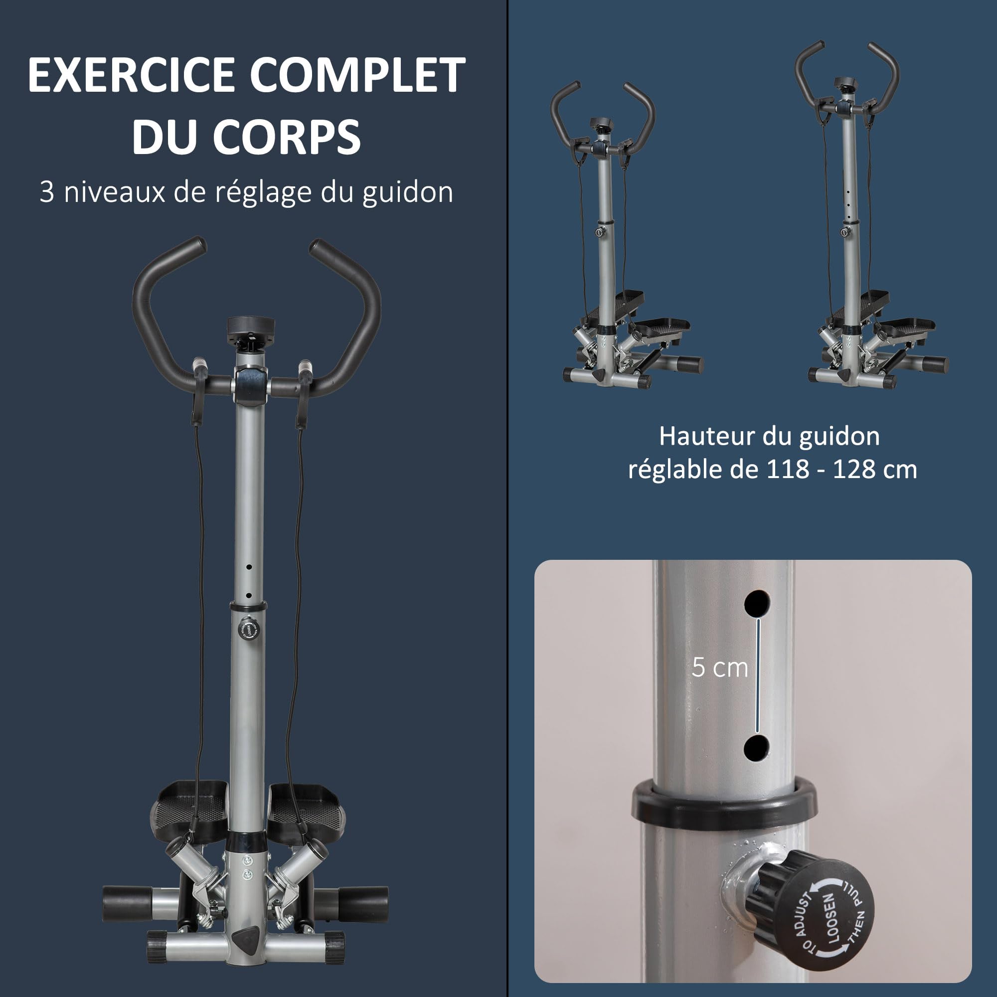 HOMCOM Stepper met stuur, fitnessstepper met lcd-display, in hoogte